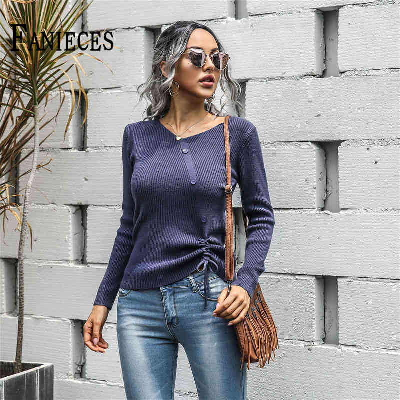 Women Autumn Winter Casual V-neck Long-Sleeved Button Drawstring Sweater Basic Tops Jersey mujer femme 210520, Black
Women Autumn Winter Casual V-neck Long-Sleeved Button Drawstring Sweater Basic Tops Jersey mujer femme 210520, Black