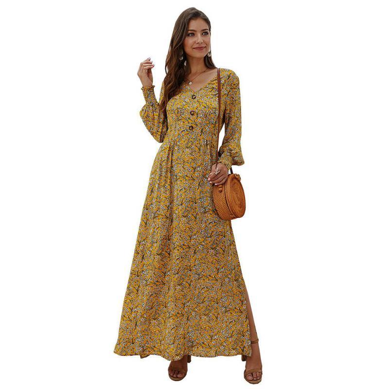 Women Dress V Neck Printed Bohemia es Sexy Long Print Floral Maxi Plus Size Girl Fashion es 210513