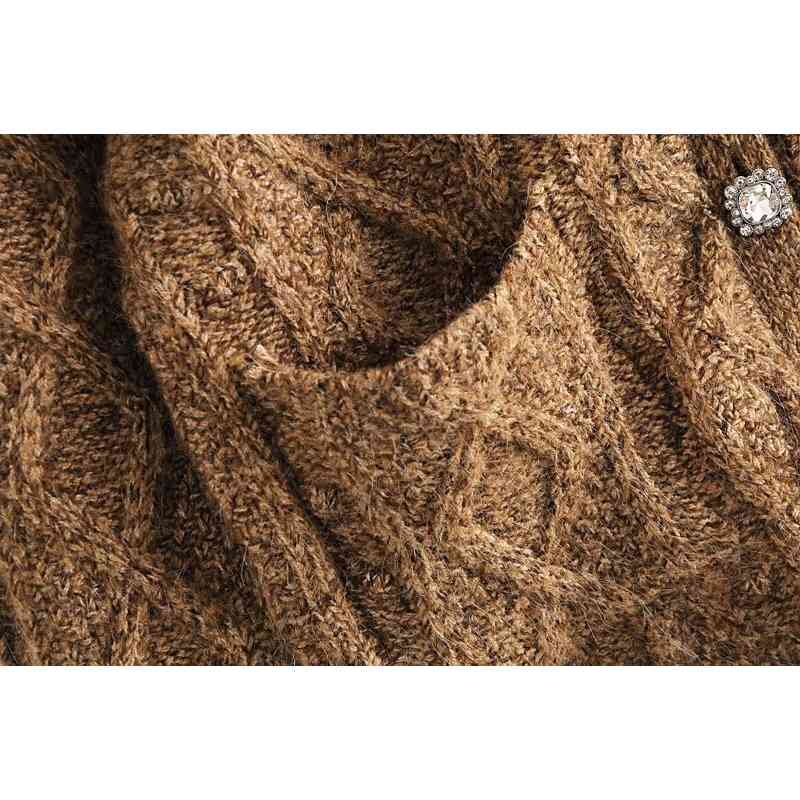 Spring Vintage Twist Striped Knitted Cardigan Retro Ugly Sweater Woman Single-breast Diamond Buttons Long sleeve Short Jumper 210429