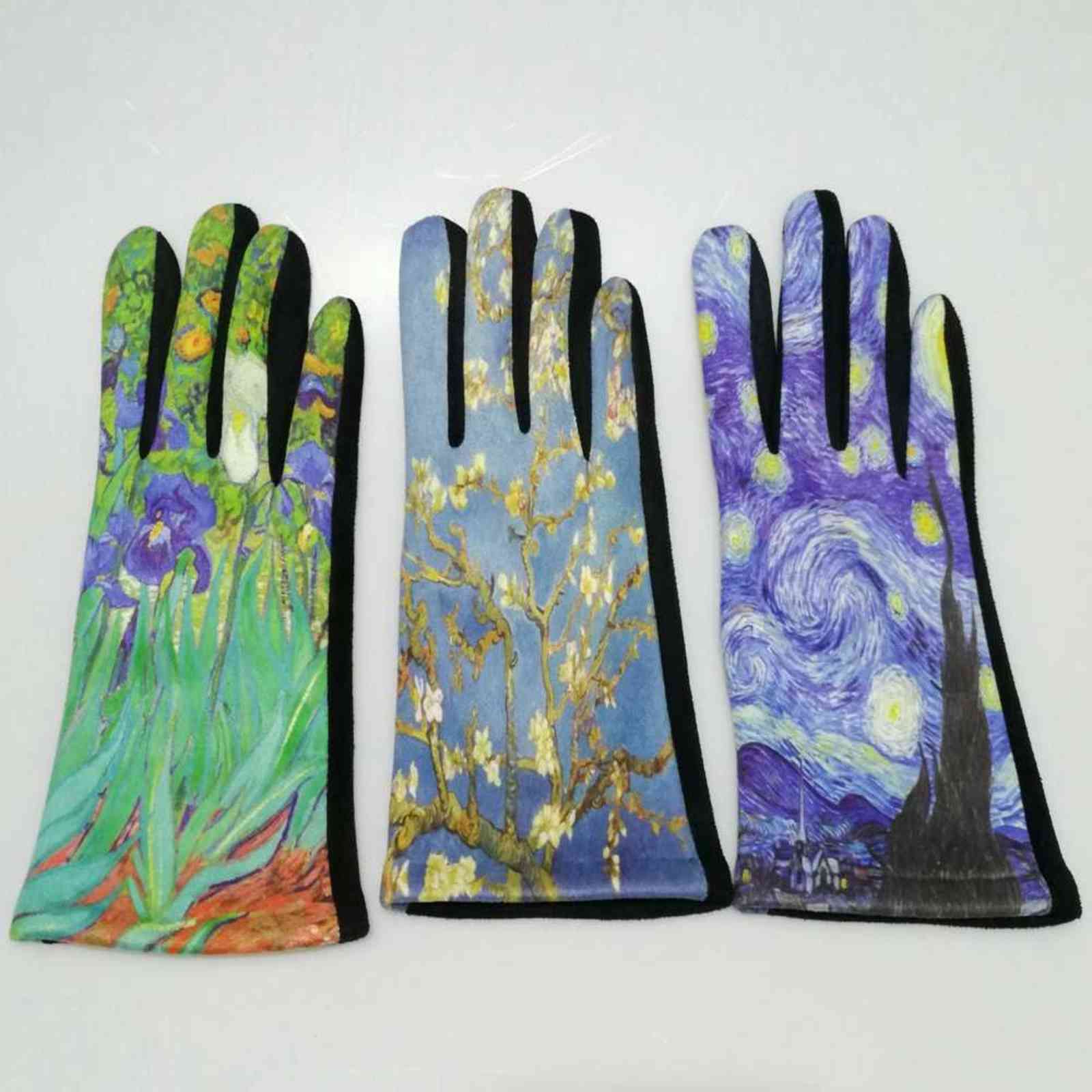 Van Gogh Oil Painting Gloves Women Digital Print Party Mittens Luxury Brand Embroidery Touch Sn Glove Femme Cycling Guantes