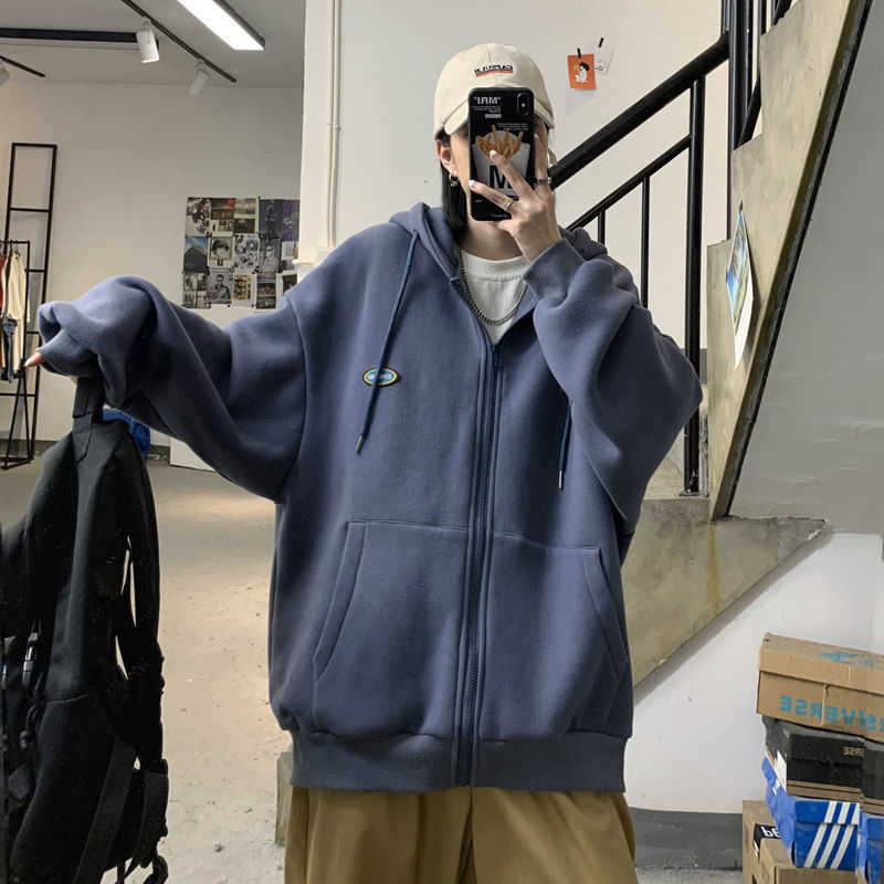 Winter women's jacket sweatshirt thick zipper big pocket sweatshirt solid color coating Korean loose wild hoodie 210816