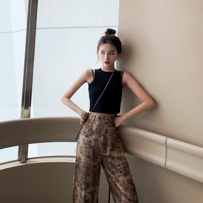 Korean Style Wide Leg Pants Women Vintage Harajuku Print High Waist Trousers Summer Female Palazzo 22828 210519