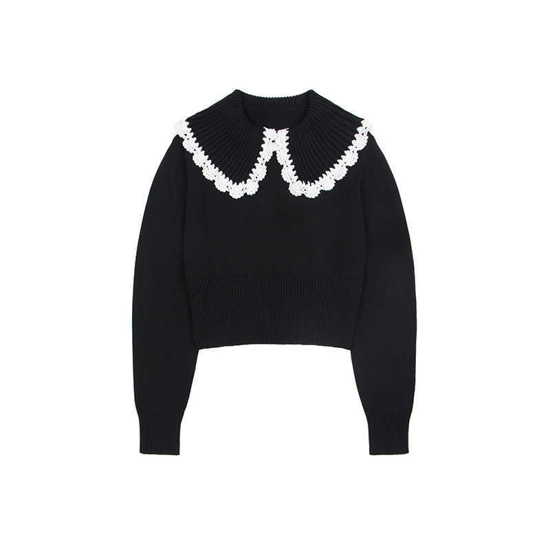 Doll Took Collar Sweater Woman Long-sleeved Loose Han Edition Sweet Autumn Fund 210914