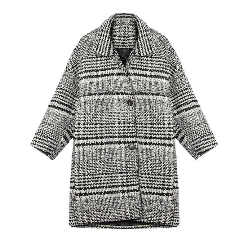 Autumn Winter Korea Fashion Women Plaid Woolen Coats Loose Casual Single Breasted Vintage Overcoat Female Long Coat S294 210512