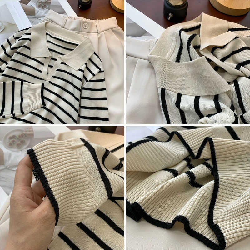 GOPLUS Sweater Black Striped Tops Oversized Women Sweaters and Pullovers Vintage Jumper Knit Top Femme Sweter Mujer C11642 211011Z