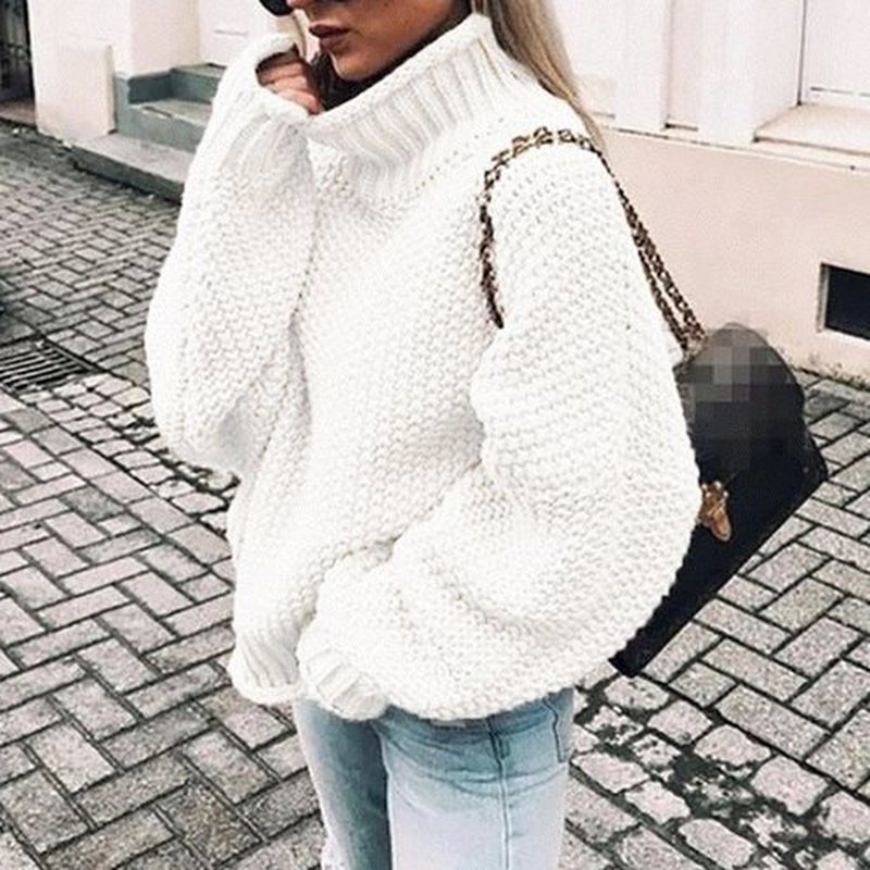 Autumn Winter Women Sweater Long Sleeve Warm Loose Knitted Pull Femme Primer Pullover Turtleneck 11807 210512