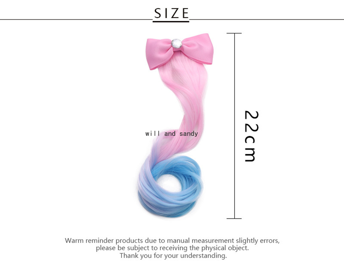 WHOLESLAE Girls Children Colorful Bow Knot Hairpiece Hair Clips Barrettes Wig Hairs Extension Bobby Pin Clasp Birthday Cosplay Hair Jewelry