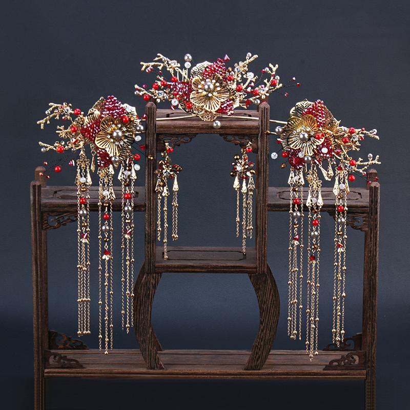 Hair Clips & Barrettes Bride's Chinese Red Rhinestone Headdress Earrings Tassel Coronet And Phonix Wedding Ornaments, Golden;silver
Hair Clips & Barrettes Bride's Chinese Red Rhinestone Headdress Earrings Tassel Coronet And Phonix Wedding Ornaments, Golden;silver