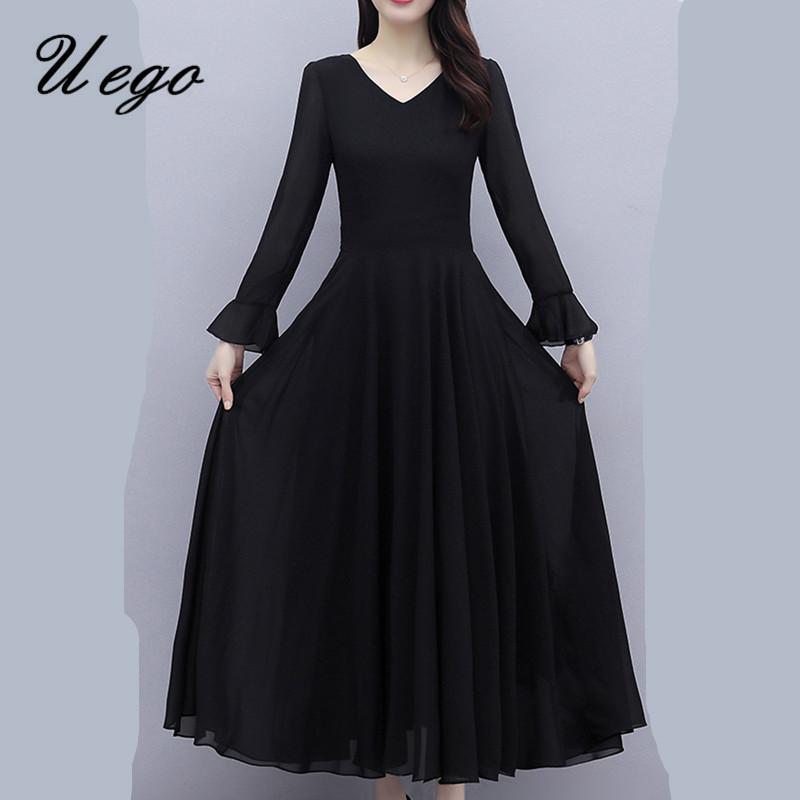 Uego Flare Sleeve V-neck Chiffon Women Dress Elegant Lady Long Evening Party Plus Size -5XL Female Autumn Spring Casual Dresses, Black
Uego Flare Sleeve V-neck Chiffon Women Dress Elegant Lady Long Evening Party Plus Size -5XL Female Autumn Spring Casual Dresses, Black