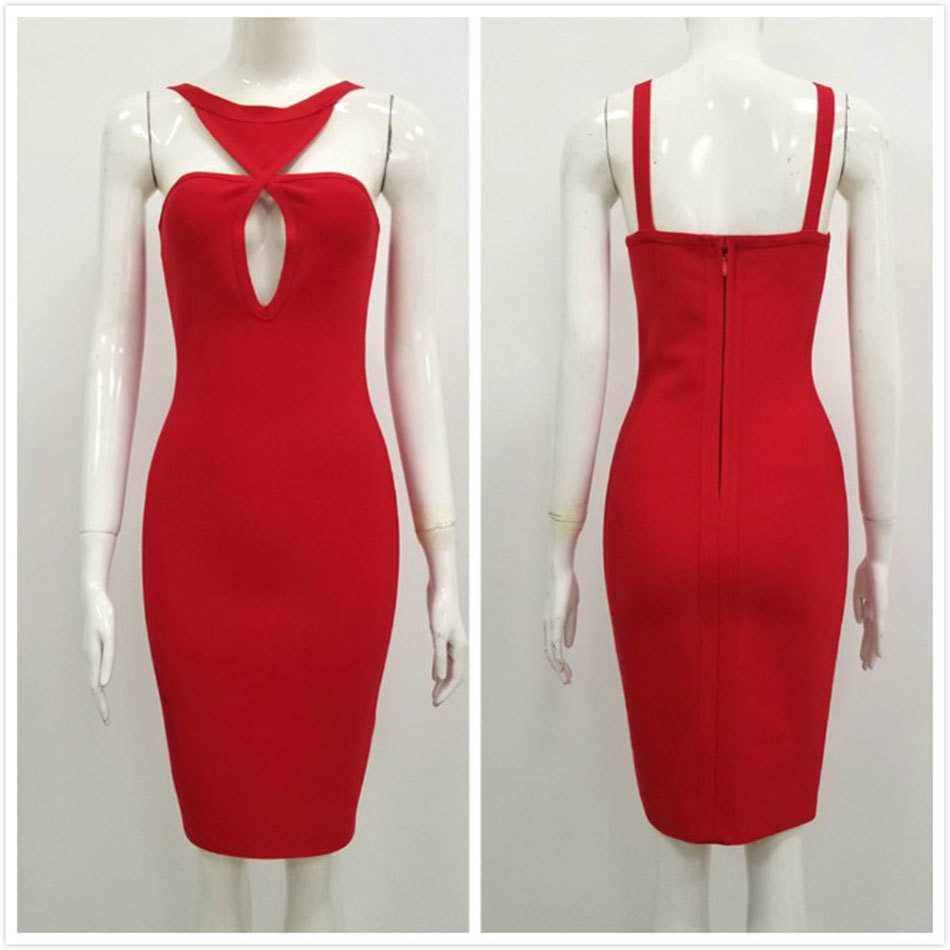 Free Women's Sleeveless Hollow Bandage Dress Sexy Spaghetti Strap Red Backless Bodycon Club Party 210524