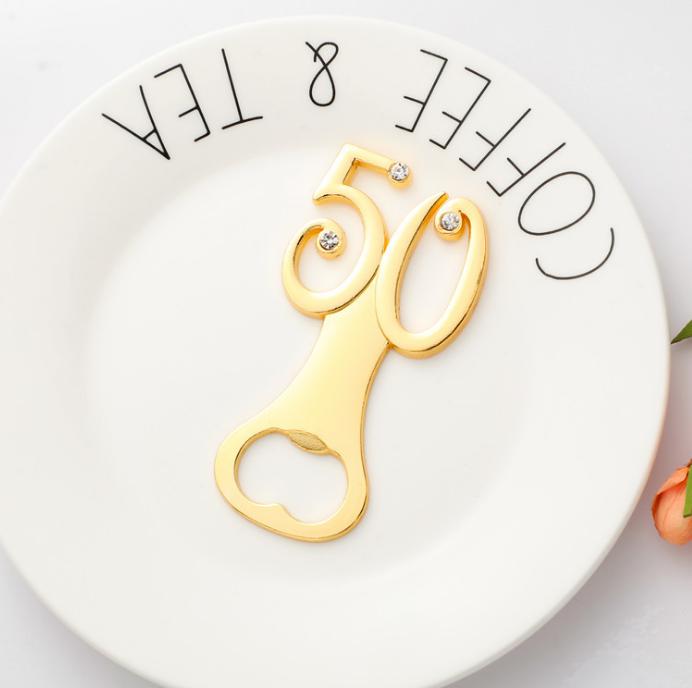 2021 (100pcs/lot)+Golden Wedding Souvenirs Digital 50 Bottle Opener 50th Birthday Anniversary Gift For Guest