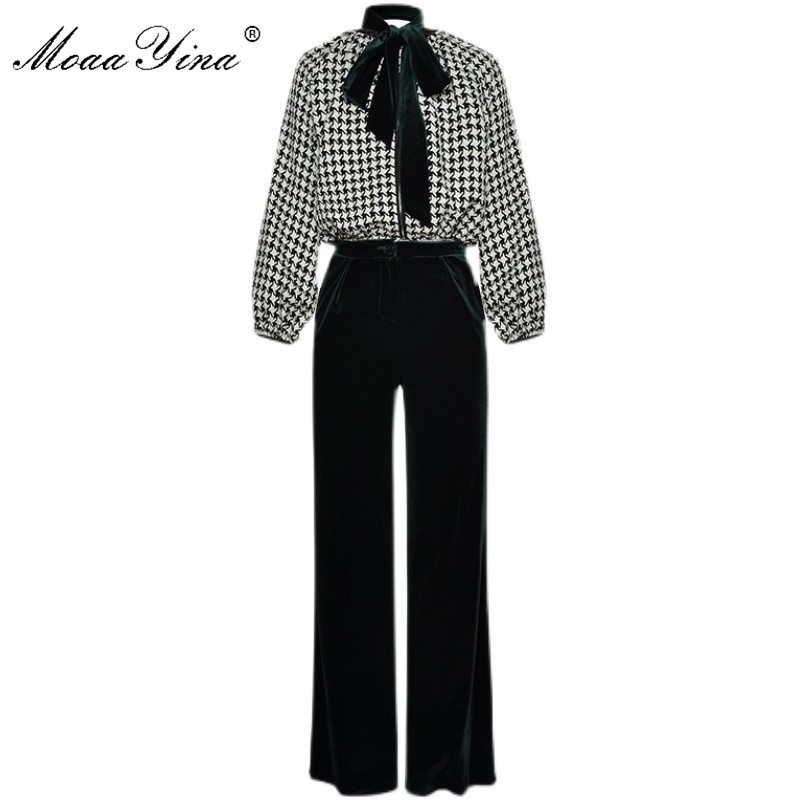 Fashion Set Spring Women's Lantern Sleeve Houndstooth Tops+Velvet Trousers Two Pieces 210524, Green
Fashion Set Spring Women's Lantern Sleeve Houndstooth Tops+Velvet Trousers Two Pieces 210524, Green