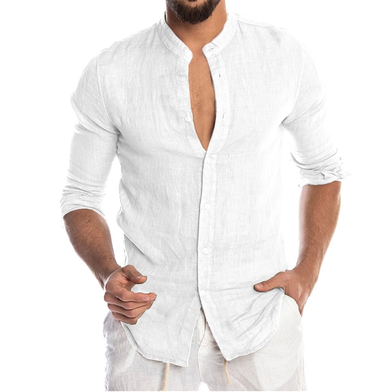 Men's Summer Long Sleeve Casual Linen Shirt Cotton Blouse 210708, Green