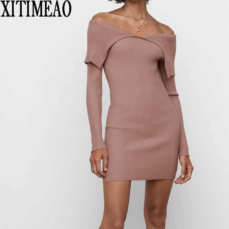 ZA Women Fashion With Exposed Shoulders Fitted Knitted Sweater Dress Vintage V Neck Long Sleeve Female Slim Mini Dresses 210602, Pink
ZA Women Fashion With Exposed Shoulders Fitted Knitted Sweater Dress Vintage V Neck Long Sleeve Female Slim Mini Dresses 210602, Pink