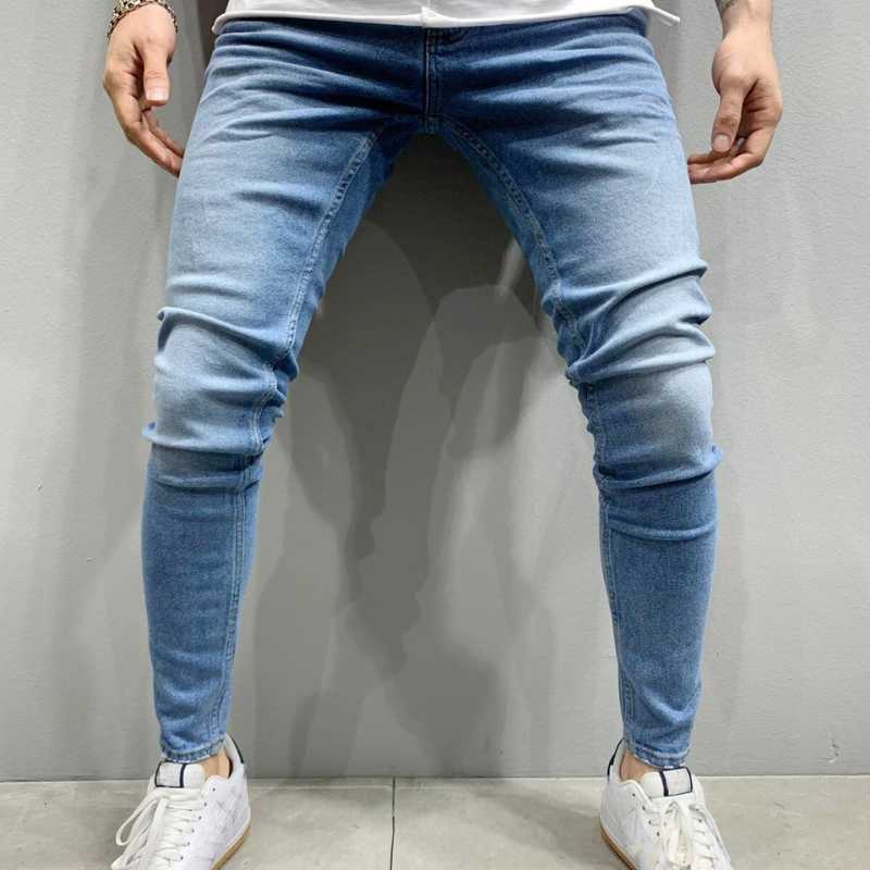 Men Skinny Biker Jeans Blue Classic Pencil Pants Male No Ripped Stretch Denim Trousers Street Casual Business Party Cowboy men 211011