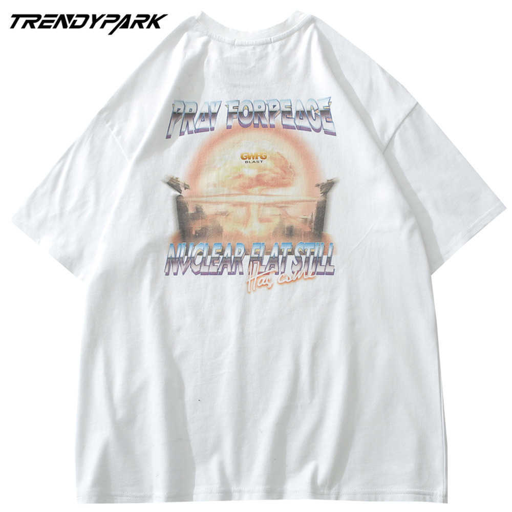 Men's T-shirt Summer Short Sleeve Mushroom Cloud Hip Hop Oversized Cotton Casual Harajuku Streetwear Top Tshirts Clothing 210601
