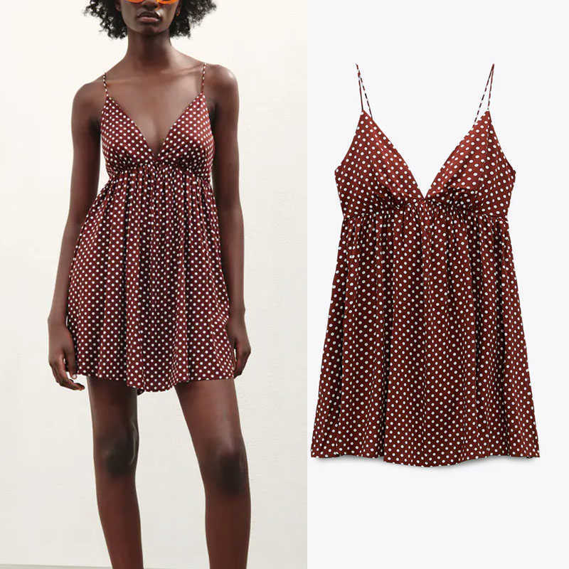 Za Polka Dot Summer Straps Dress Women Backless Elastic Party Dress Cut Out Mini Dresses Woman Pleated Sexy Vestidos 210602, Brown
Za Polka Dot Summer Straps Dress Women Backless Elastic Party Dress Cut Out Mini Dresses Woman Pleated Sexy Vestidos 210602, Brown