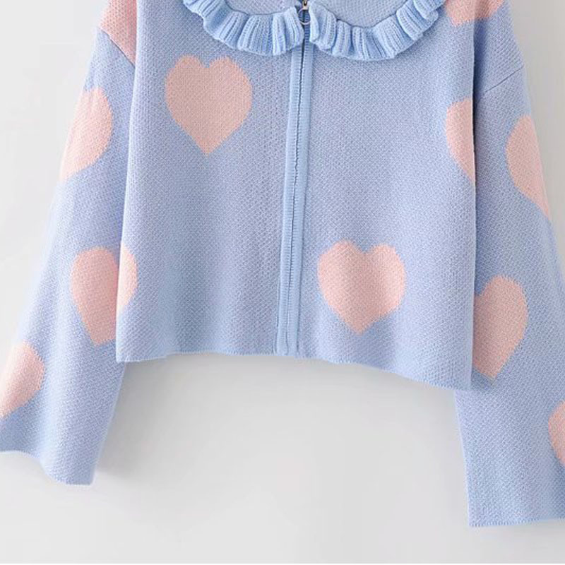Lapel Love Zipper Knit Sweet Female Cardigan Harajuku Korean Navel Fashion Chic Women's Sweater Tops 210507