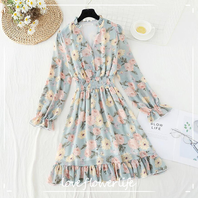 Spring Long Sleeve Mini Dress Summer Women V-neck Elastic waist Floral Dresses Elegant Ruffled Chiffon Dress Vestidos 210521, Floral 7
Spring Long Sleeve Mini Dress Summer Women V-neck Elastic waist Floral Dresses Elegant Ruffled Chiffon Dress Vestidos 210521, Floral 7