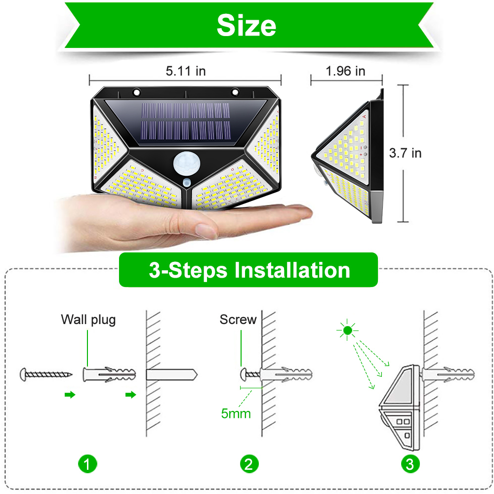 180 100 LED Solar Light Outdoor Solar Lamp with Motion Sensor Solar LED Light Waterproof Sunlight Powered for Garden Decoration