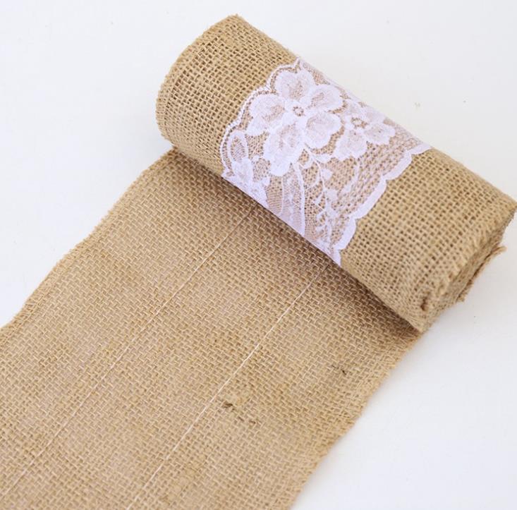 2021 Supplies 15*240cm Naturally Elegant Burlap Lace Chair Sashes Jute Chairs Tie Bow For Rustic Wedding Event Decoration