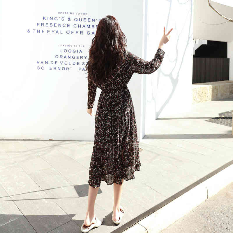 Spring Long Dress for Women Sleeve Printing Maxi Vintage V-neck Beach es Ladies Vestidos De Verano 8661 50 210508