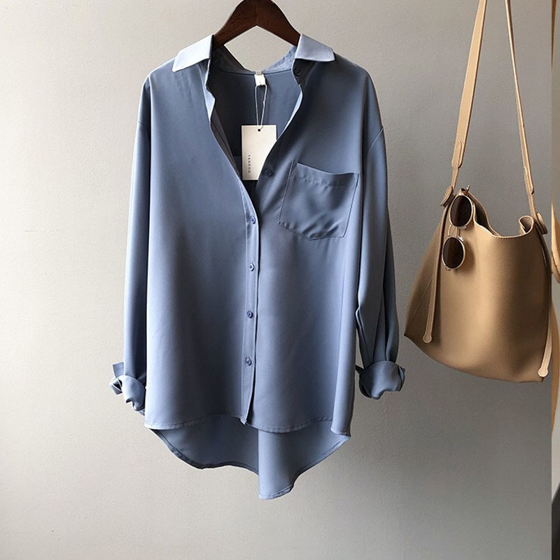 2021 Solid Women Blouse and Tops Office Lady Turn Down Collar Women Shirts Vintage Long Sleeve Plus Size Female Clothing 11354 210317