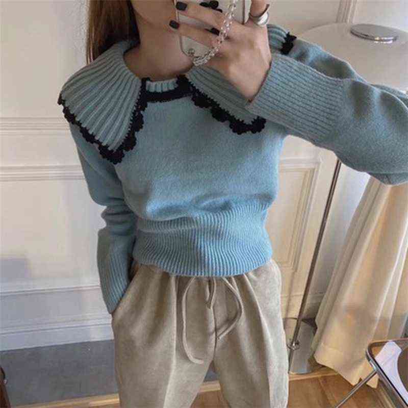 Doll Took Collar Sweater Woman Long-sleeved Sweater Loose Han Edition Sweet Autumn Fund 211109
