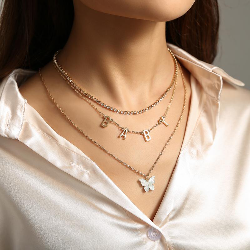 Pendant Necklaces Fashion BABY Letter Necklace For Women Trendy Multilayer Female Butterfly Chokers Jewelry Clavicle Chain
Pendant Necklaces Fashion BABY Letter Necklace For Women Trendy Multilayer Female Butterfly Chokers Jewelry Clavicle Chain