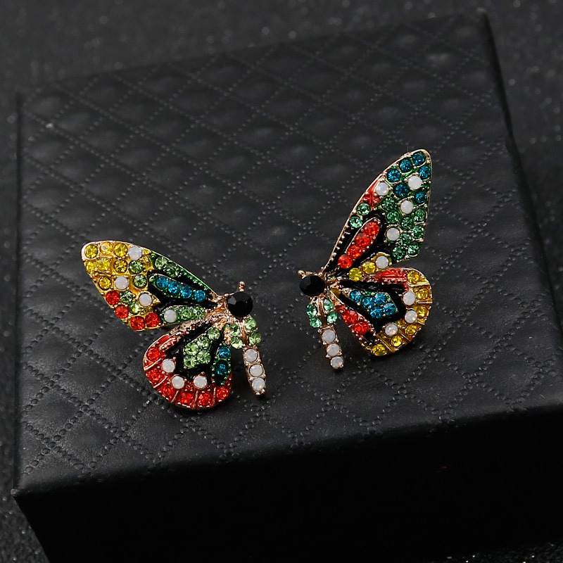 Fashion Butterfly Studs Earrings Colorful Rhinestones S925 Silver Pin Steel Needle Women Diamond Jewelry Gifts Animal Design Street Party Charming Acc