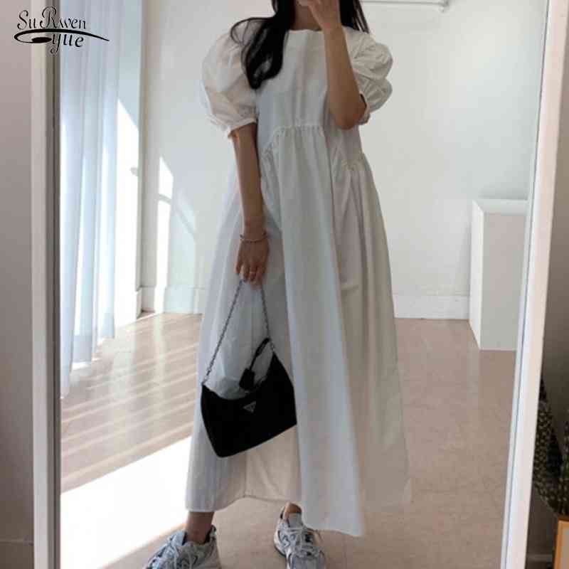 Summer Puff Sleeve Dress for Women Vintage Plus Size Party es Loose Solid Color Long Robe Femme 14047 210508