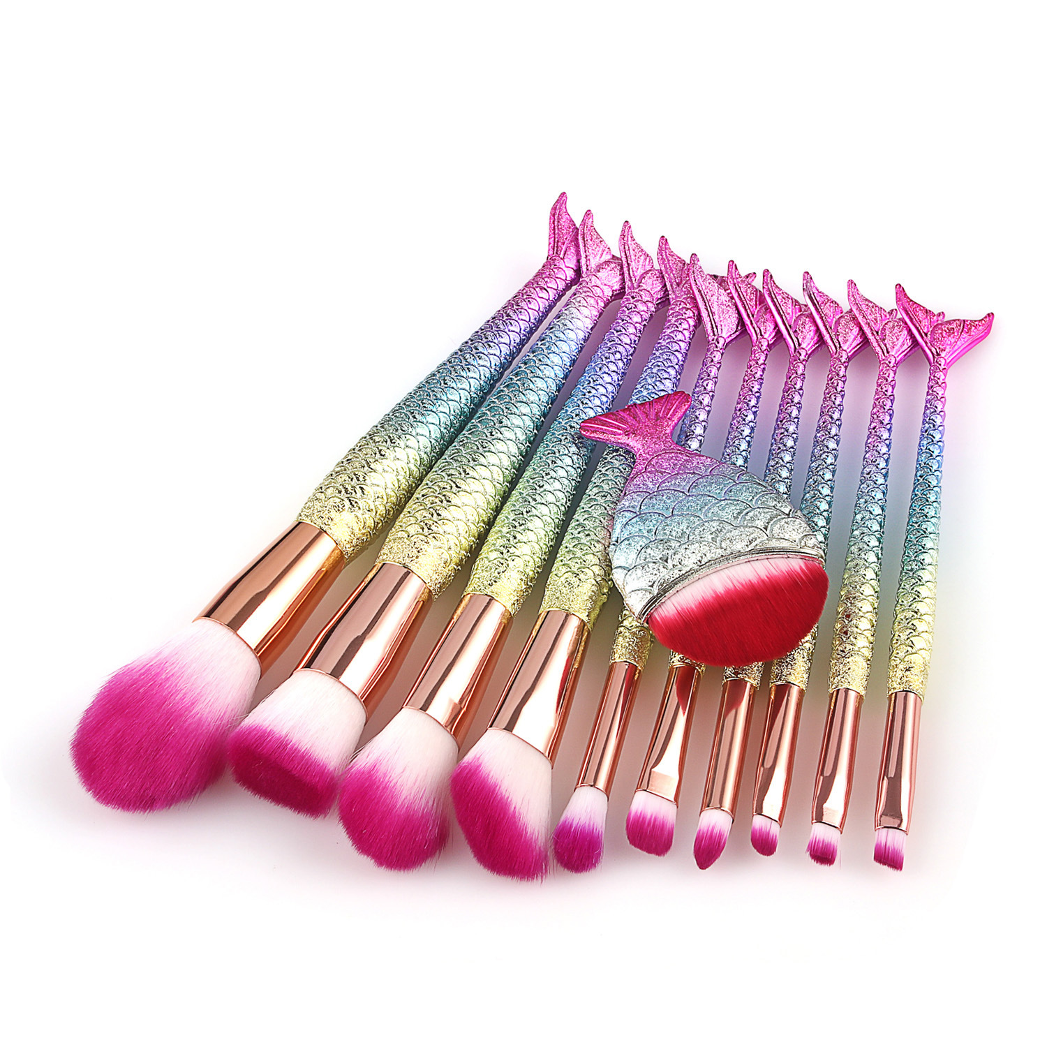 11pcs Mermaid Makeup Brush Set Colorful Fishtail Makeup Brushes Cosmetic Beauty Tools Foundation Best quality