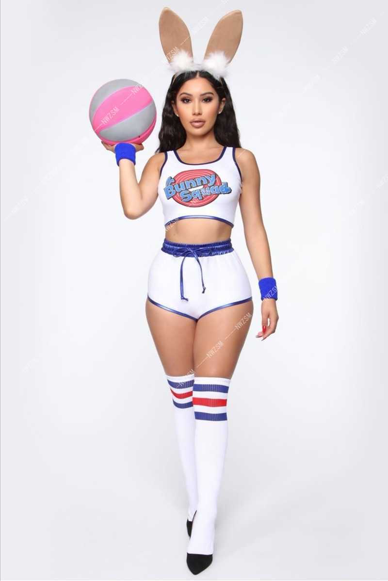 Space Lola Bunny Rabbit Cosplay Costume Jam Costumes Women Girls Halloween Party Clothes Tops Shorts Outfit Set Y0913
