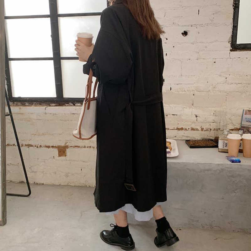 Sister Fara Spring Elegant Single Breasted Trench Women Loose Overcoat Turn-down Collar Casual Long Windbreaker Female 210914