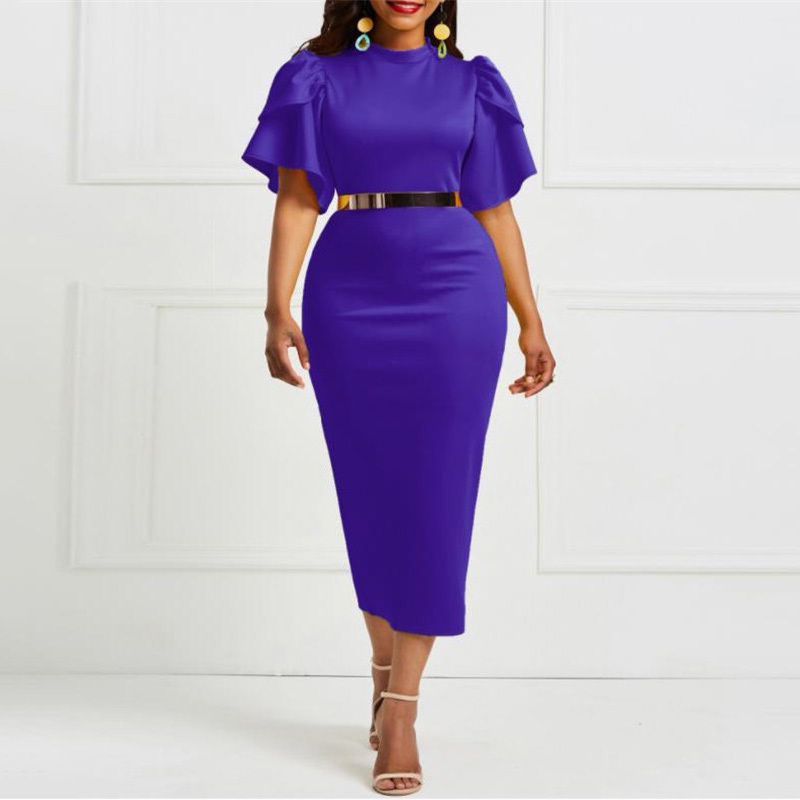 Elegant Dress Women For Wedding Party Wear Bodycon Ankle Length Solid Puff Sleeve Evening Night Dinner Vestidos Mujer 210510