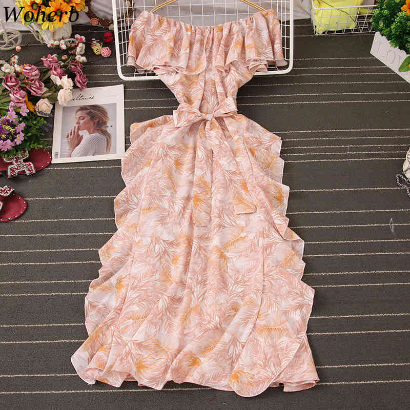 Summer Dress Beach Style Floral Print Off Shoulder Sexy Robe Bohemian Vestidos De Mujer Short Sleeve Woman Dresses A-line 210422