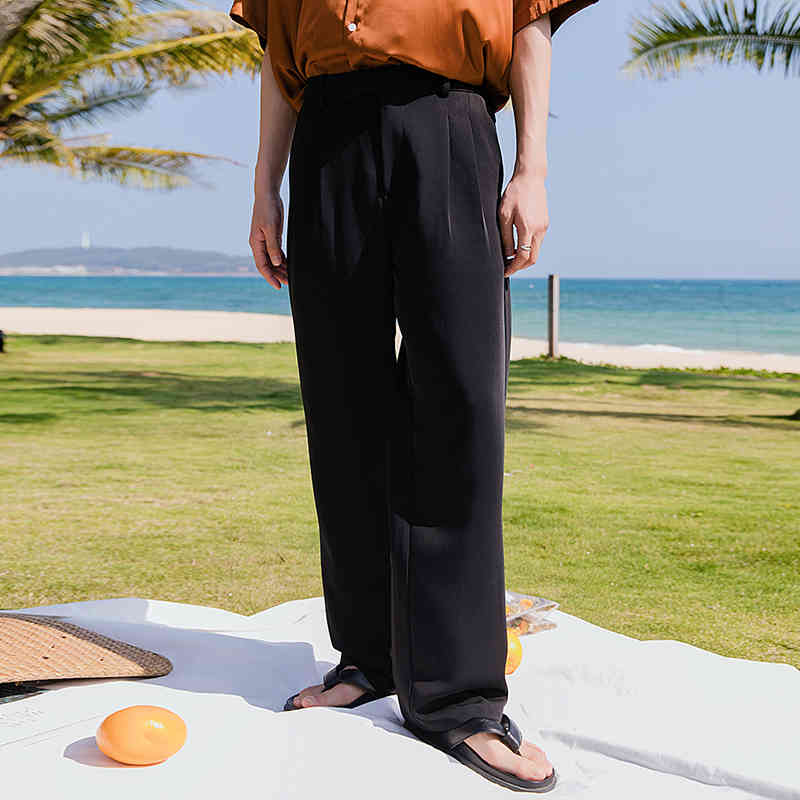 IEFB Sicilian men's black suit casual pants men's summer thin solid color draping loose straight pants 210524