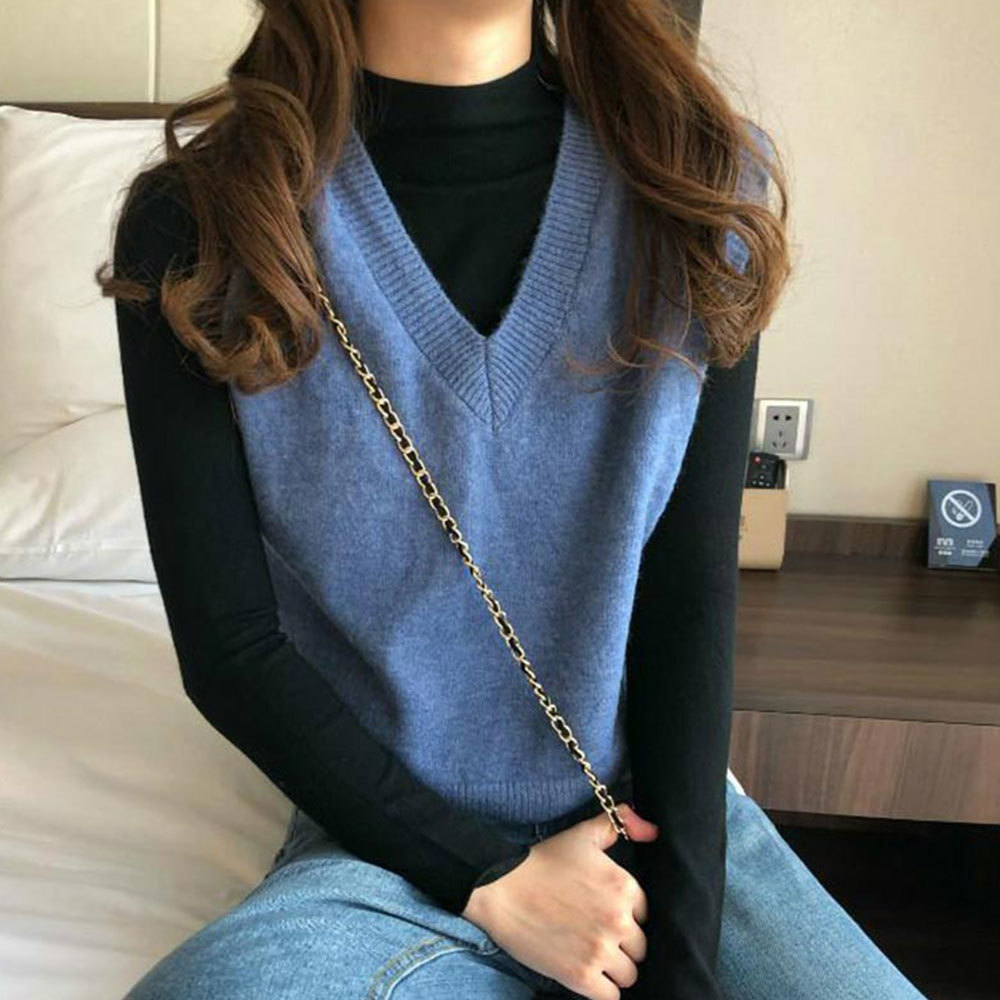 V Neck Knitted Vest Women's Sweater Spring Autumn Korean Loose Wild Sleeveless Pullover Oversized Pull Femme Hiver 210428