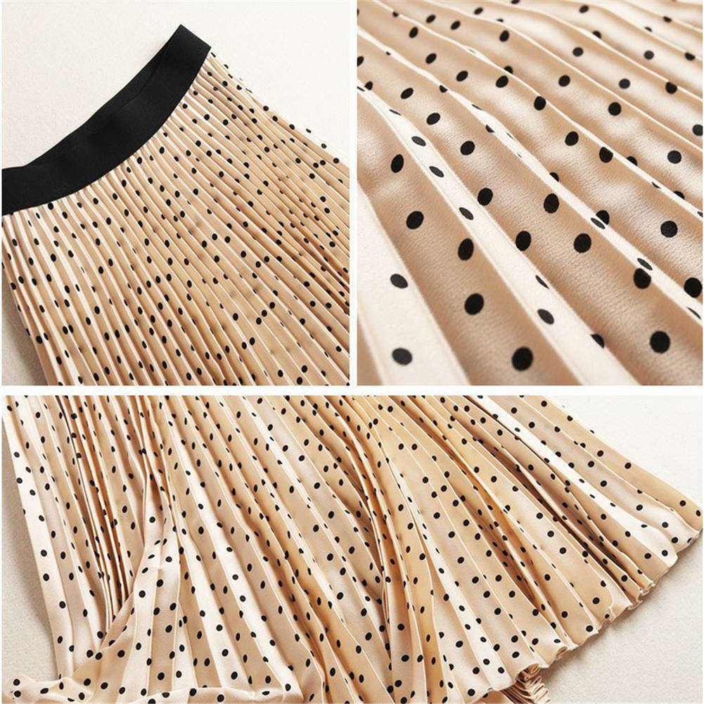 Pleated Skirts Women Spring Autumn Winter High Waist Dots Print Midi Womens Maxi Long 210619