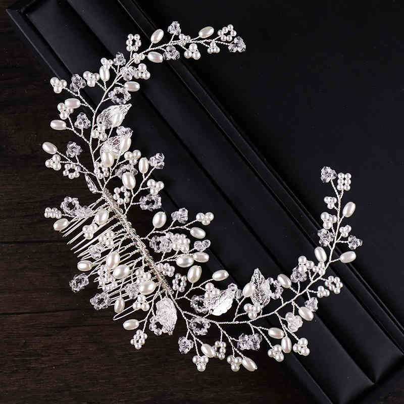 Wedding Hair Jewelry Accessories Tuan Ming Headdress Silver Handmade Leaf Comb Pearl Dress Bride