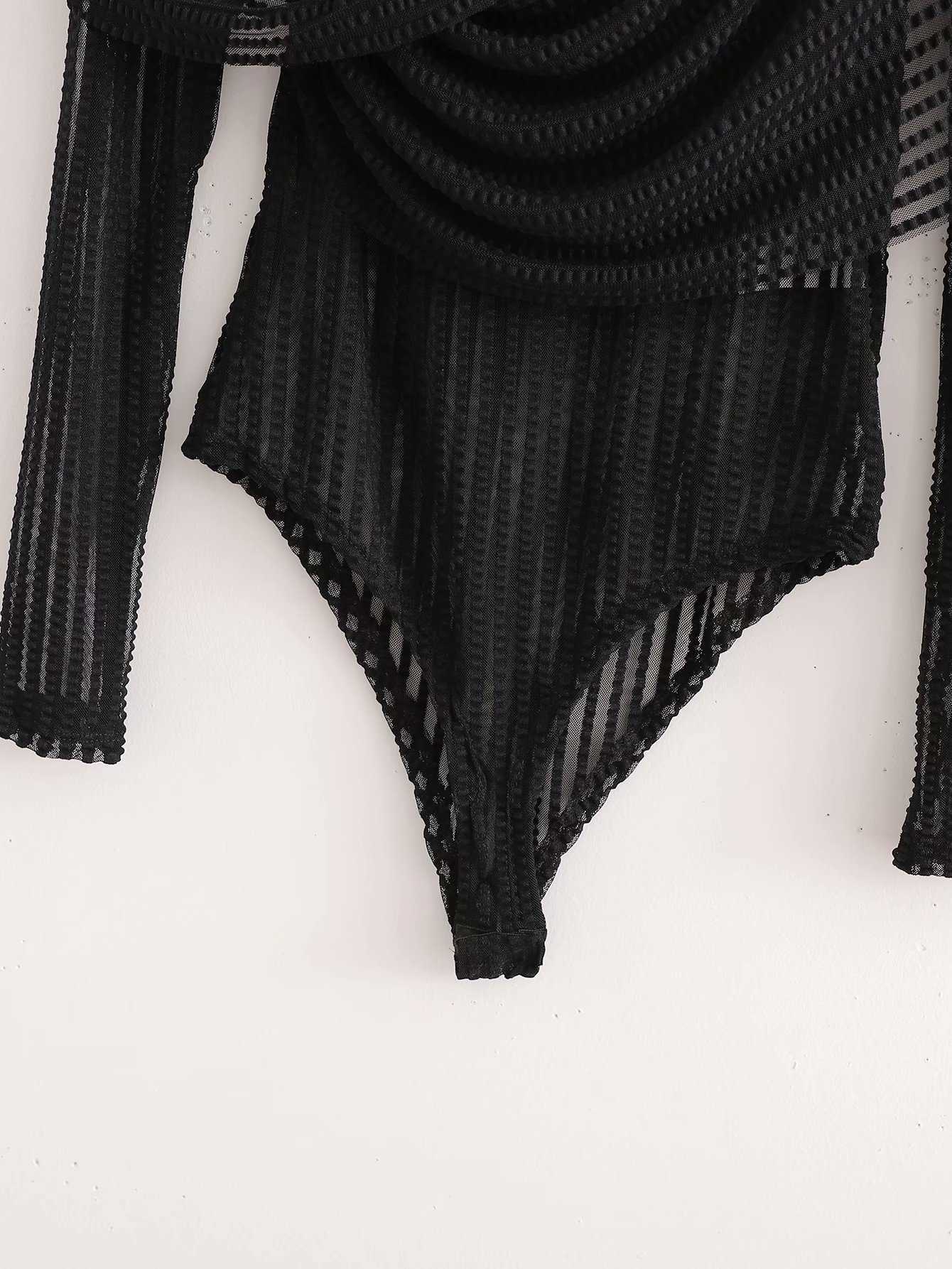 Sexy Women Solid Striped Bodysuit Fashion Ladies Transparent Mesh Playsuits Streetwear Female Chic Cross 210527