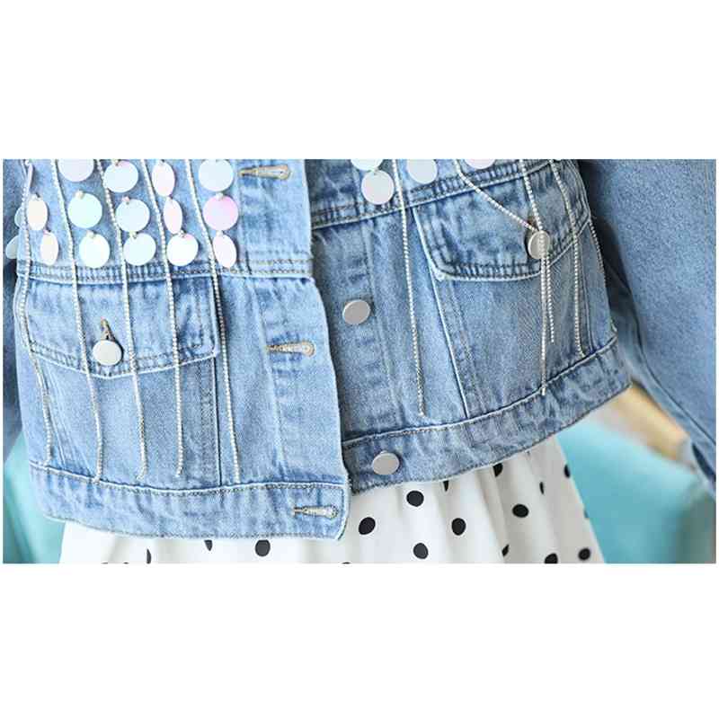 Spring Women Elegant Fashion Denim Jacket Womens Streetwear Sequined Tassel Long Sleeve Short Outerwear Female 210519