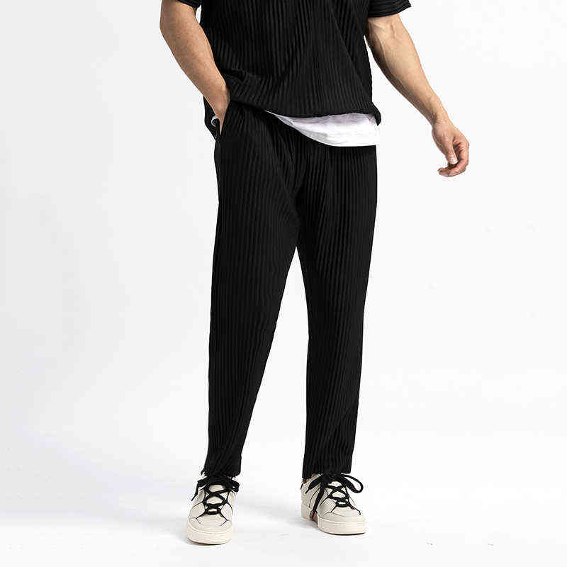 IEFB /men's wear Japanese stretch fold fabric thin style loose wide leg pants straight pleated casual pants for male Y3059 JF150 211112