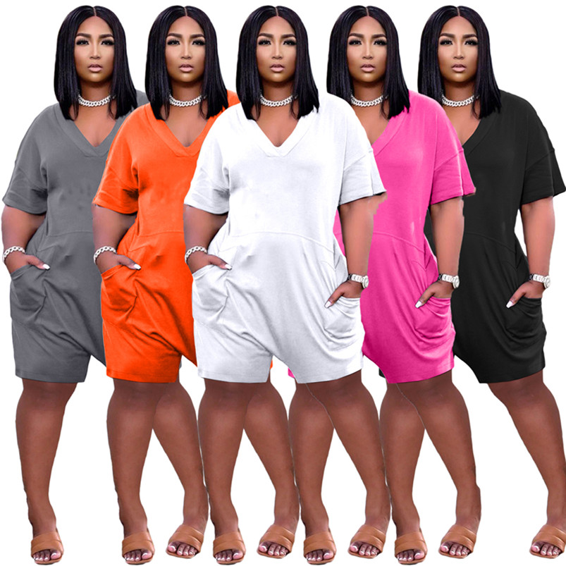 Women shorts Jumpsuits fashion wide-leg Rompers short sleeve plus size S-3XL bodysuits Casual loose packet Overalls Summer clothes black wide leg pant