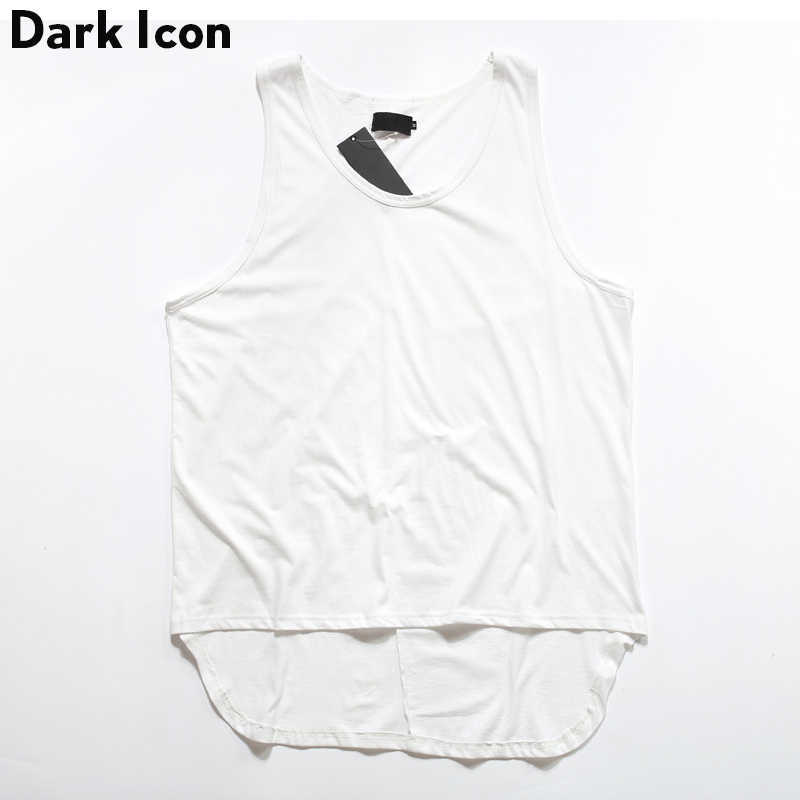 Hi-street Front Short Back Long Mens Tank Top Hip Hop Men's Tops Oversize Black Grey White 210603