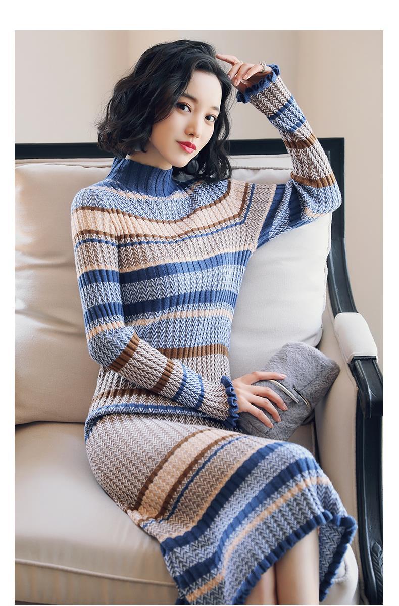 High Quality Women Sweater Dress Full Sleeve Turtleneck Elegant Winter Casual Lady Bodycon Knitted Long Vestidos 210520