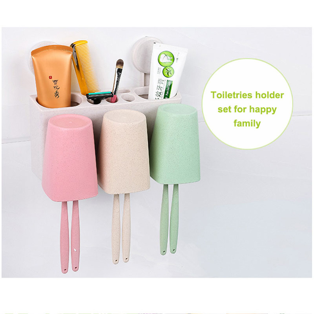 Toothbrush holder, Nordic Mouthwash label set, Toothbrush cup, wheat straw, three-cup toothbrush holder - 776-family of three