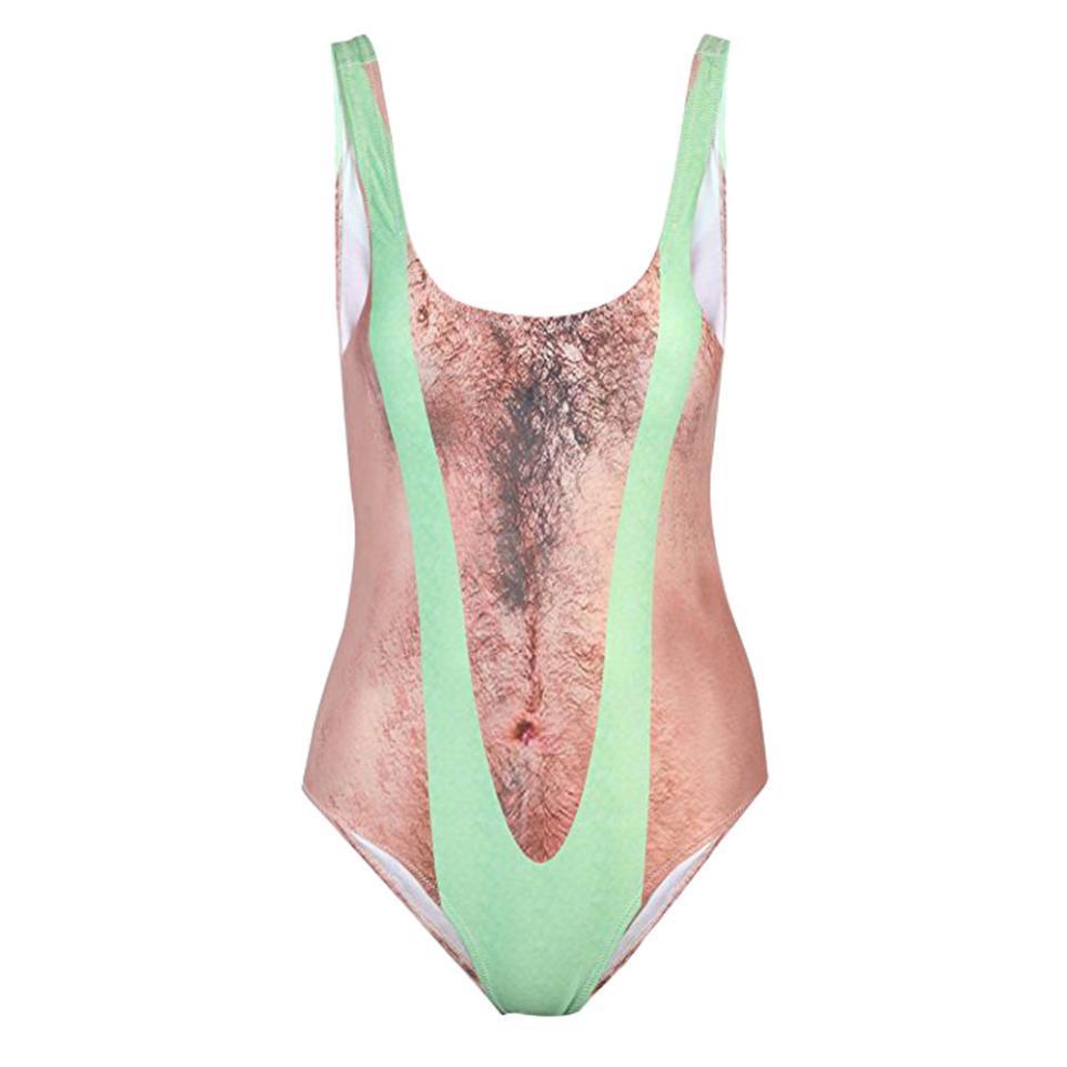 Printed Funny Borat One Piece Swimsuit Women Sexy Chest Hair Bathing Suit Summer Swimwear Joke Bather Noveltybeachwear