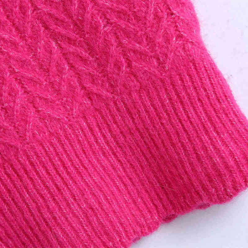 PUWD Casual Woman Rose Red Soft Slim Knitted Vest Spring Fashion Ladies Crochet Sleeveless Tops Girls Sweet Cute Sweaters 210524