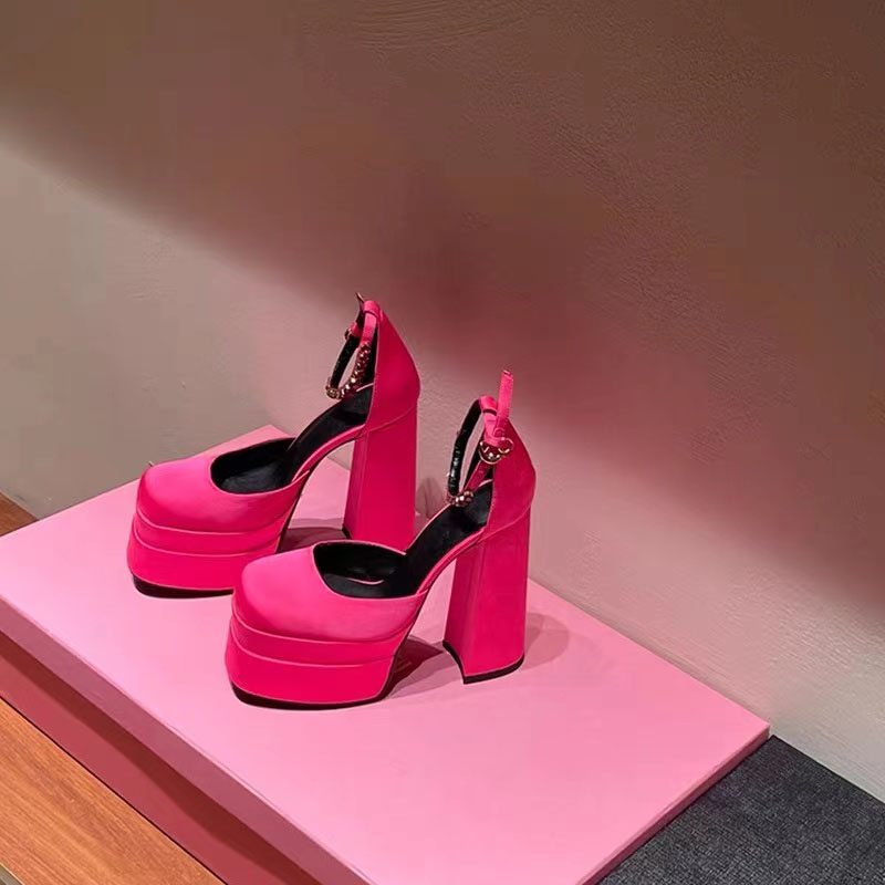2022 spring and autumn show women's high-heeled sandals waterproof platform multi-color Rhinestone silk matching